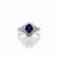 Platinum Natural Blue Sapphire Diamond Halo Ring