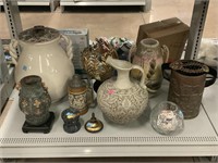 Decorative metal decor, vintage pottery and more.
