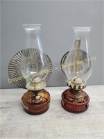 two Amber Oil Lamps w Reflectors.