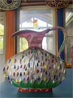 Artsy Lively Painted Metal Pitcher Decor