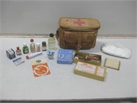 10"x 7" Vtg Leather First Aid Kit W/Contents