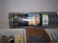 Roll of wire, fasteners, lags, trimmer line, misc