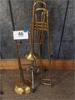 Trumpet with stand and trombone