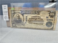 1914 Martinsville Indiana $10 Large Bank Note