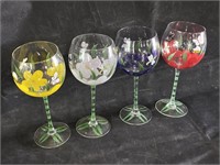 Hand Painted Floral Wine Glasses