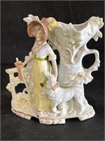 VTG Bisque Woman & Dog Spill Vase Germany