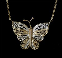 Sterling silver gold wash filigree butterfly 17"