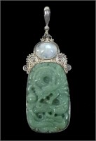 Sajen sterling silver carved jade pendant with