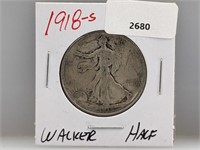 1918-S 90% Silver Walker Half $1 Dollar