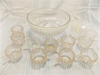 Punch Bowl, Cups (12), Ribbed