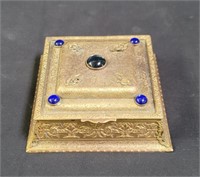 Glass-beaded brass presentation box, 2"h. x 5"sq.