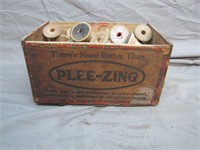 Antique Wooden Cigar Box Filled W/Vintage Spools