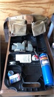 Tool belt, table clamp, and torch in box