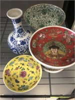 PORCELAIN FOOTED BOWLS AND VASES