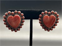 Sterling Silver w Agate Heart Earrings,