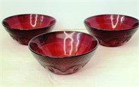 3 Luminarc- Durand Rudy Red Cut Glass Bowl