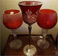 Red glass candle holders