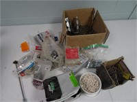 Boxes and Bins of nails, screws, bolts, related