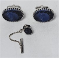 Blue Roman Soldier Tie Clip & Cuff Links VTG