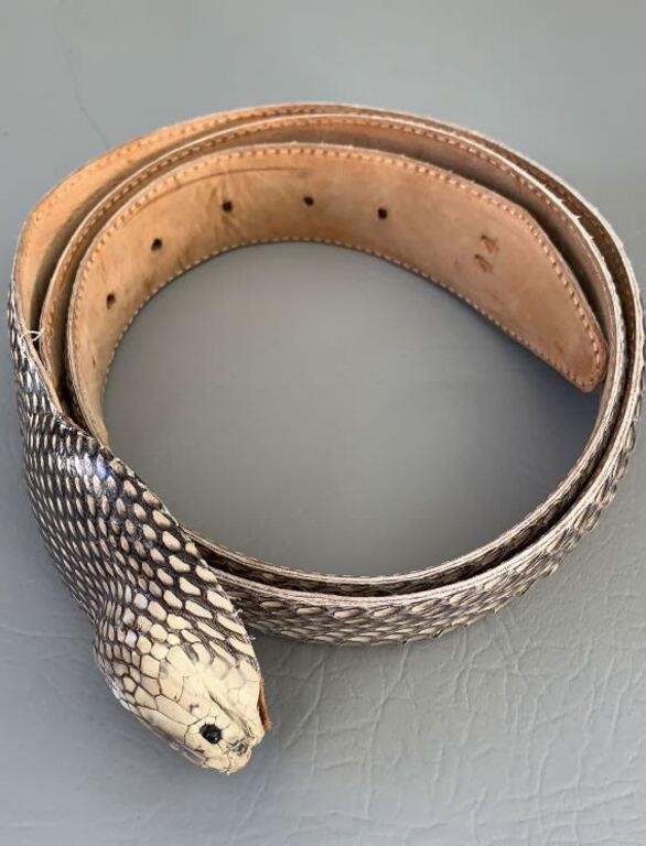 Vintage Snake Skin Leather Belt Marked 44 | Live and Online Auctions on ...