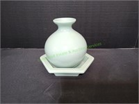 6" Haeger Pottery Ceramic Sea Foam Vase w/ Tray