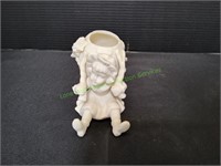 4" Verithin Ceramic Bisque Girl w/ Basket Figurine