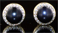Beautiful 7 mm Black Pearl Halo Earrings