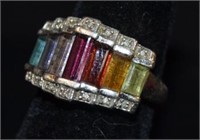 Size 6 Sterling Silver Lady's Ring With Stones