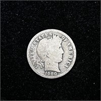 1900 USA 90% SILVER BARBER DIME 10C COIN