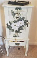 PAINTED JEWELRY CABINET AND CONTENTS