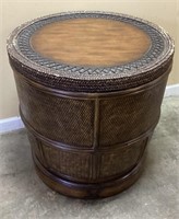 BARREL STYLE WOOD WOVEN END TABLE