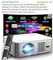 Projector 4K Support with 5G WiFi Bluetooth