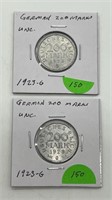 (2) 1923-G Uncirculated German 200 Mark Coins