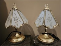 Pair of Gorgeous Small Metal and Glass Table Lamps