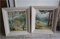 pair of  framed vintage paint by numbers