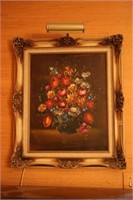 framed oil painting of fowers, signed