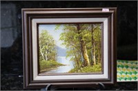 framed vintage oil painting of landscape