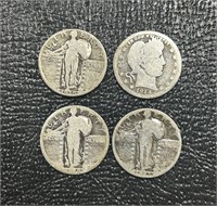 (4) US 90% Silver Standing Liberty Quarters