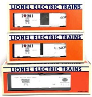 (3) Lionel O Gauge Reefer and Box Cars with Boxes