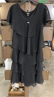 SLNY Ladies Black Tiered Rhinestone Capelet Dress