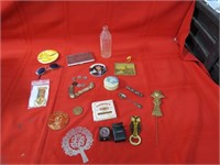 Cigarette case, coin bracelet, Kennedy button