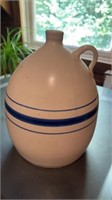 Stoneware whiskey jug blue stripes 10 in. Chip in