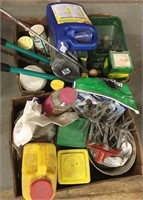 (2) boxes of garden supplies and tools