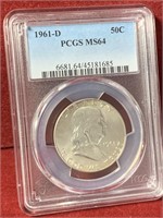 1961-D US SILVER FRANKLIN HALF DOLLAR PCGS MS64