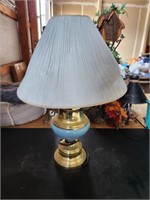 Brass/ Blue Lamp w/ Shade