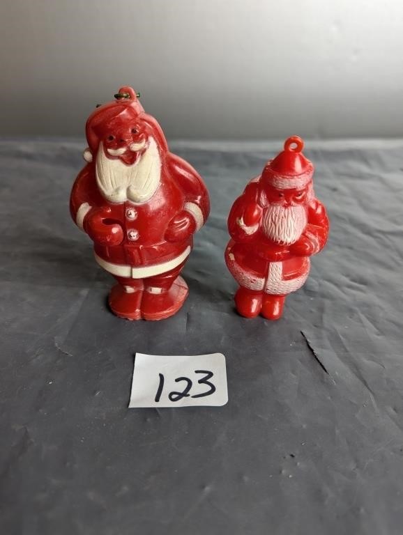 2 Vintage Hard Plastic Santa Candy Holders