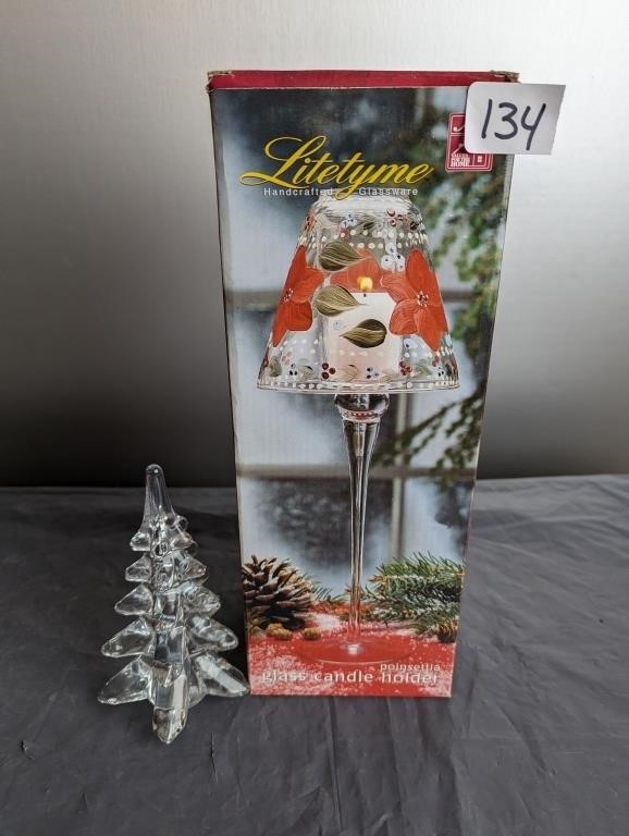 Litetyme Pointsettia Glass Candle Holder &