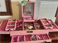 Pink Jewelry Box & Contents