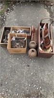 Lanterns, nails, miter box, wooden boxes, and
