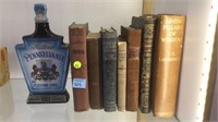 7 VINTAGE BOOKS,, 1 LIQUER DECANTOR